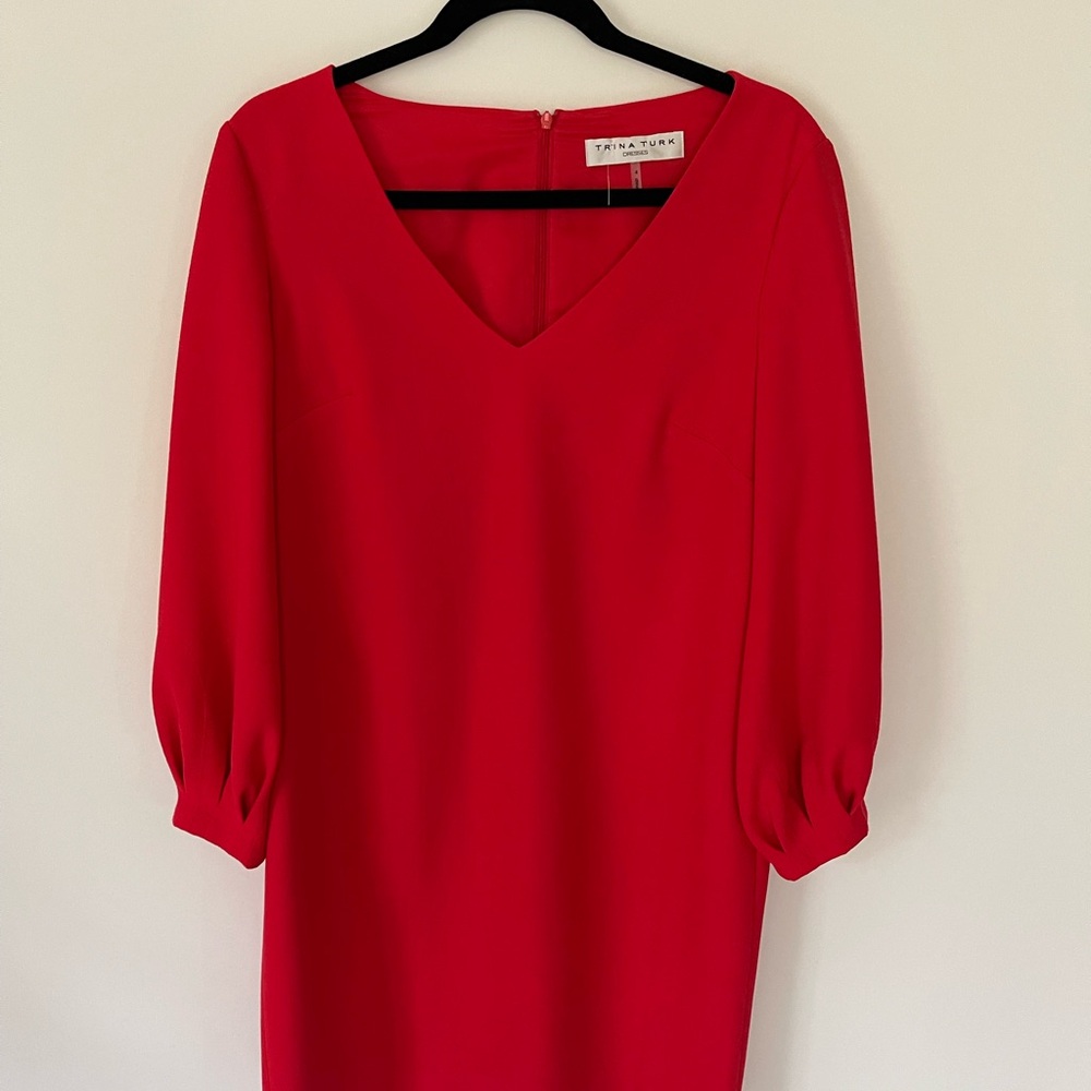 Like New-Trina Turk Bright Red V-Neck Shift Mini Dress